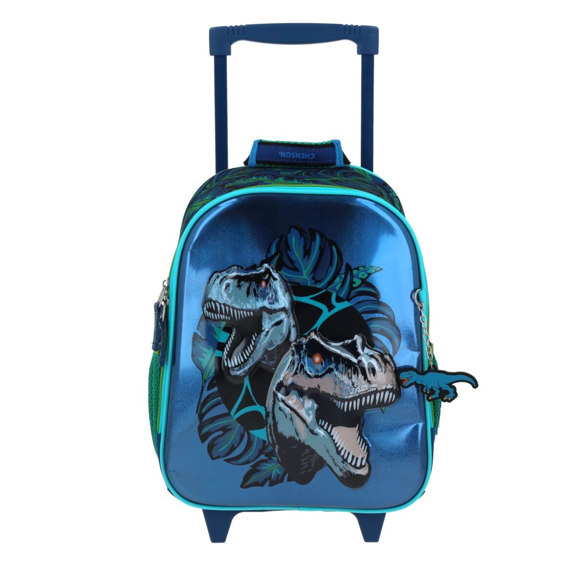 Mochila Kinder Con Ruedas Chenson Azul Dinosaurios 6D Raptors