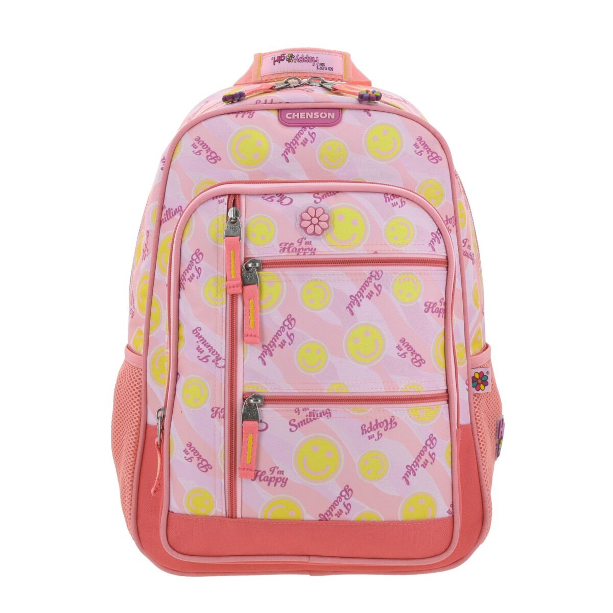 Mochila Grande Chenson Rosa Dise?o Carita Happy Girl Smile