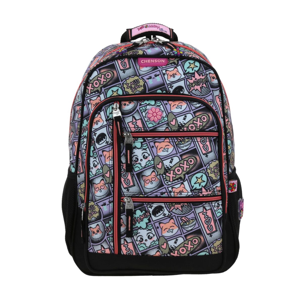 Mochila Grande Chenson Negra Multicolor Happy Girl Mixco
