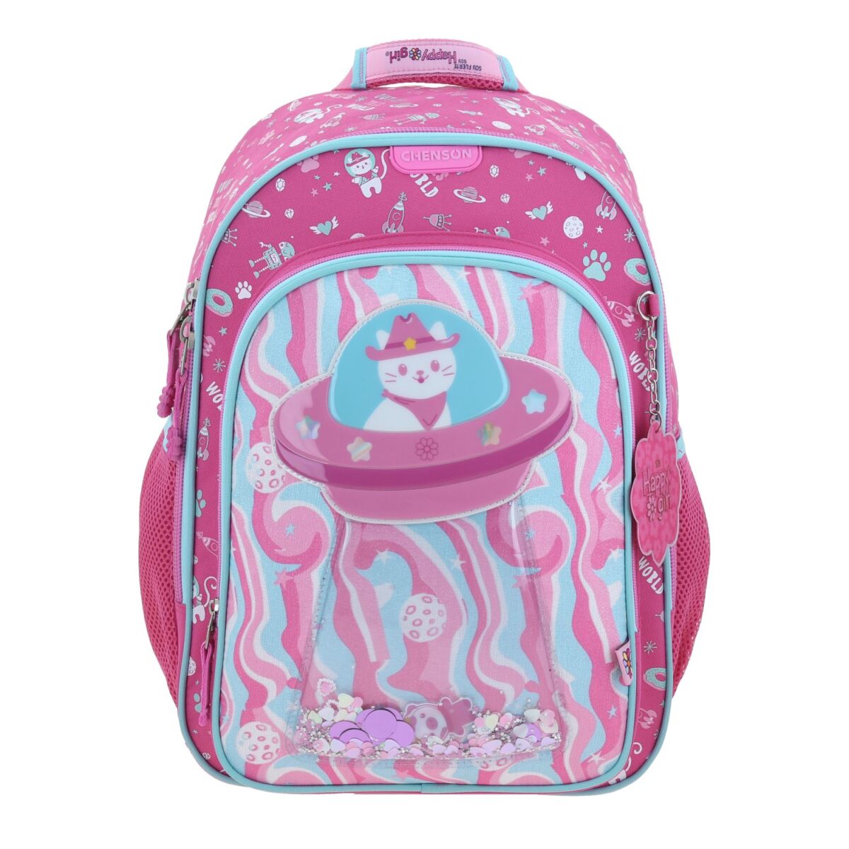 Mochila Grande Chenson Rosa Gatito y Confeti Happy Girl
