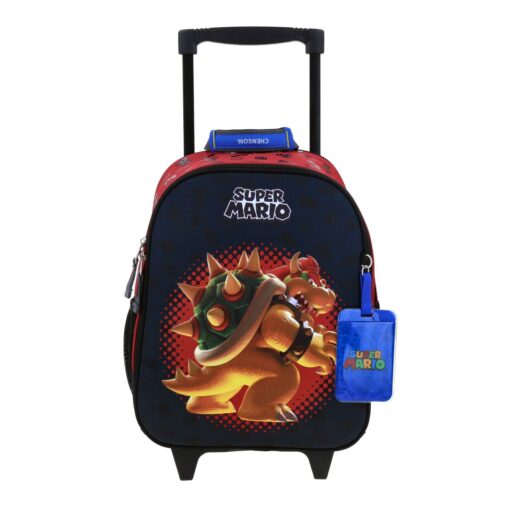 Mochila Kinder Con Ruedas Chenson Negra Bowser en 3D Mario Bros