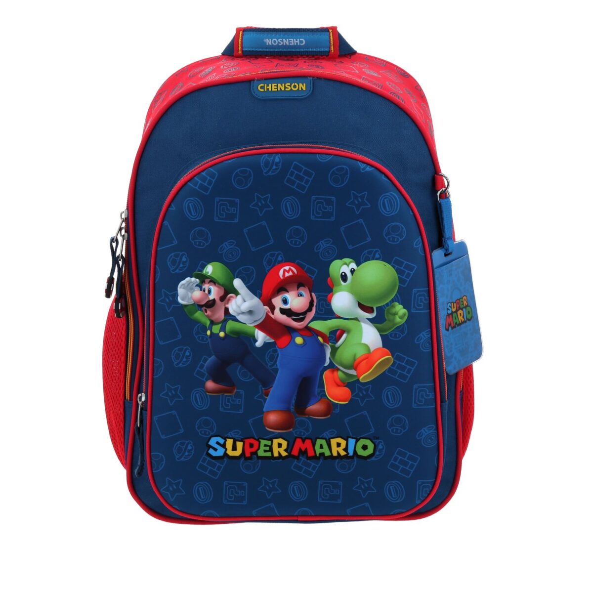 Mochila Grande Chenson Azul Marino con Rojo Mario Bros