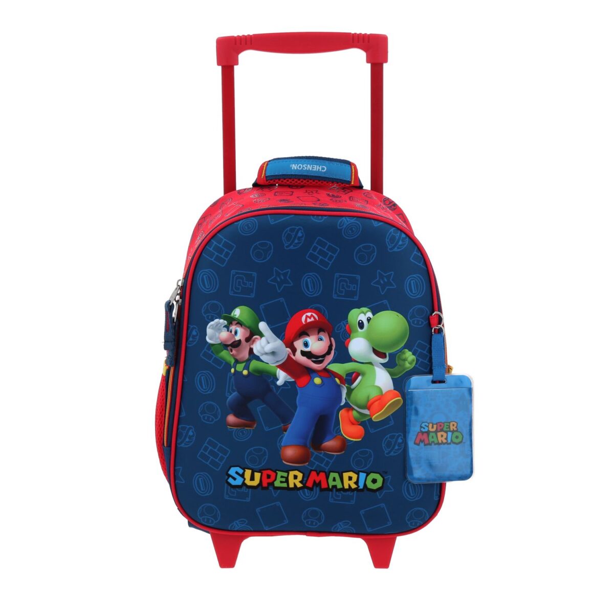 Mochila Kinder Con Ruedas Chenson Azul Marino con Rojo Mario Bros