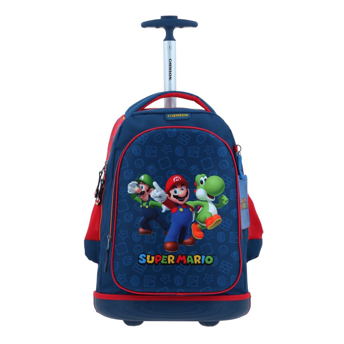 Mochila Con Ruedas Chenson Azul Marino con Rojo Mario Bros