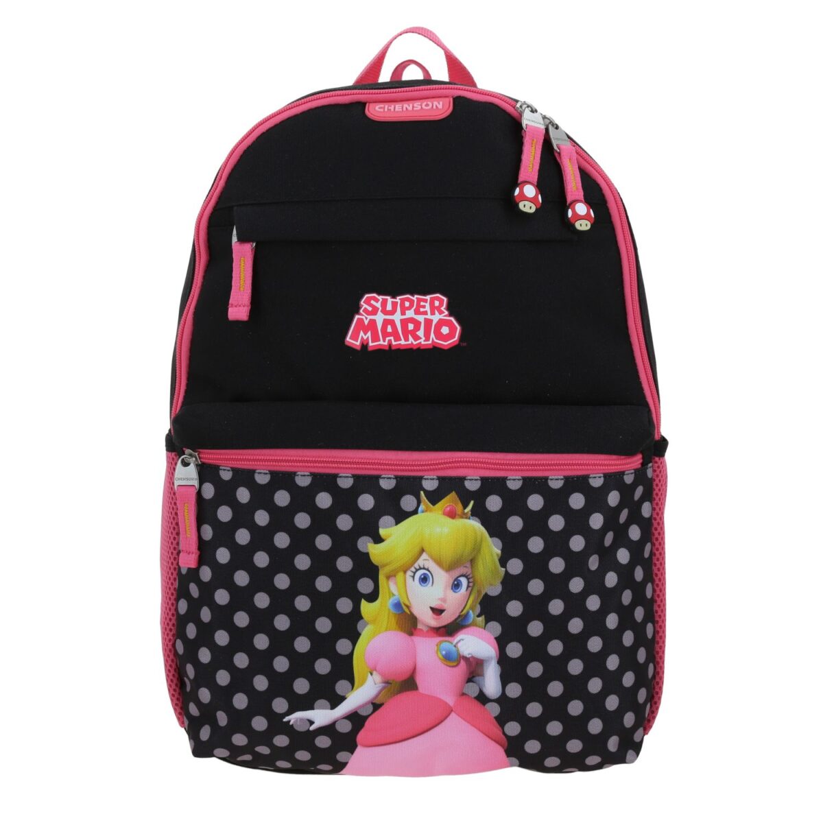 Mochila Grande Chenson Negra Princesa Peach Estampado de Lunares