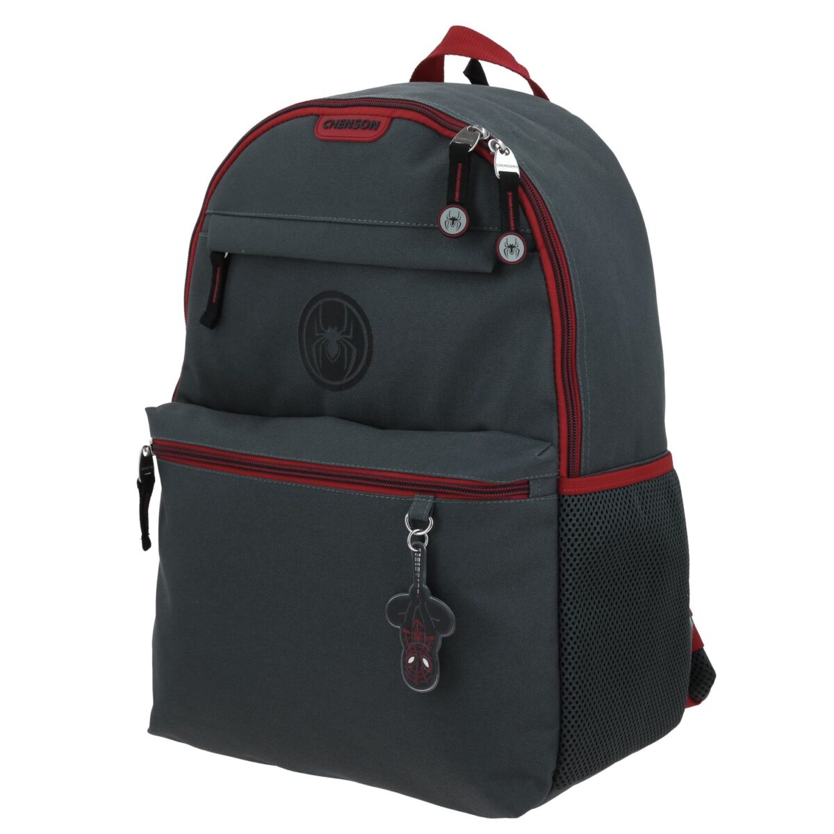 Mochila Grande Chenson Gris Con Colgante Spider Man Miles Morales
