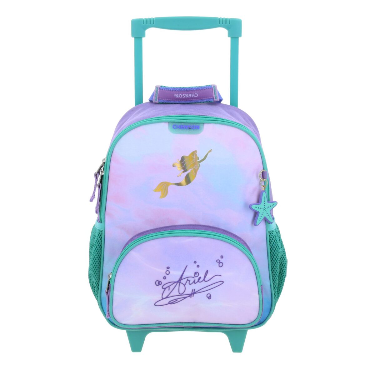 Mochila Kinder Con Ruedas Chenson Azul y Verde Princesa Ariel