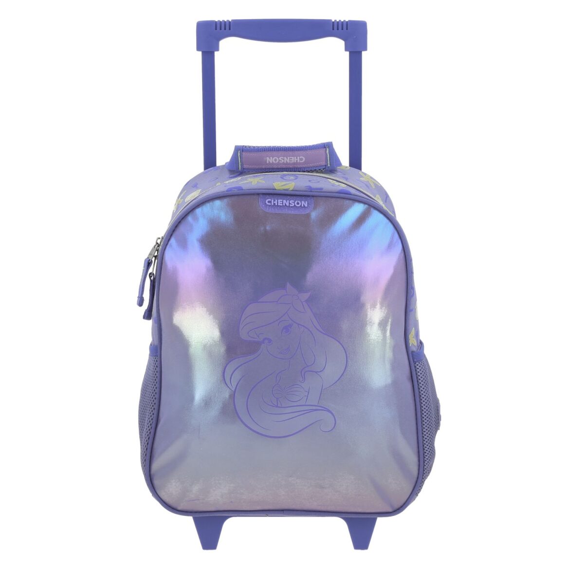 Mochila Kinder Con Ruedas Chenson Morada Brillo Princesa Sirenita