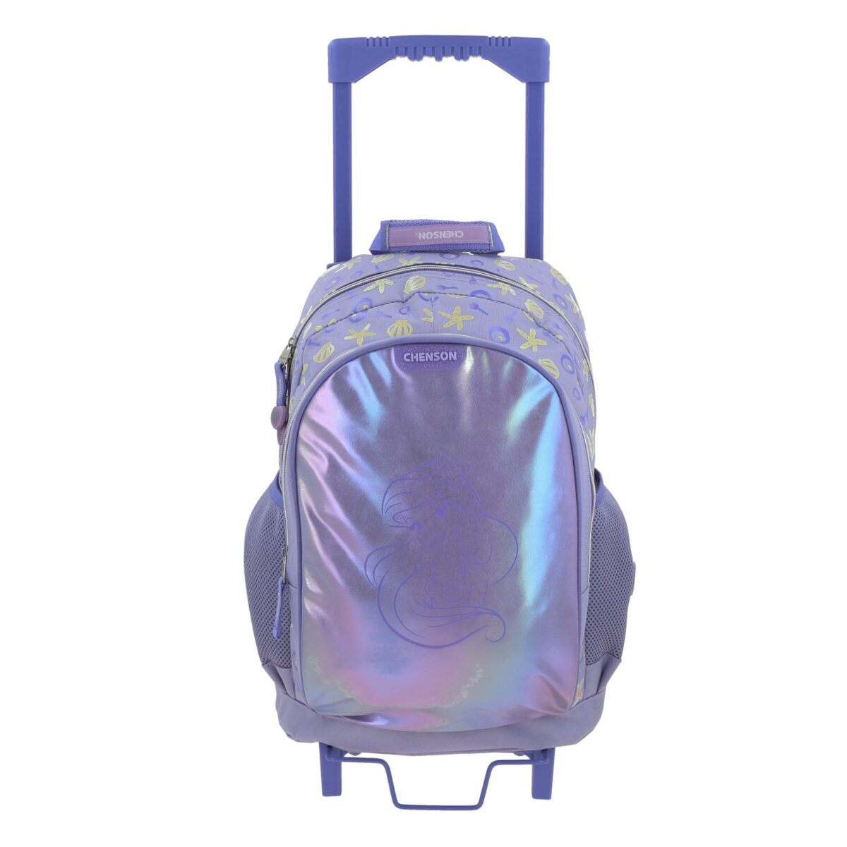 Mochila Con Ruedas Chenson Morada Brillo Princesa Sirenita